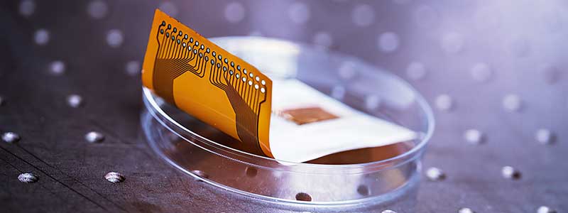 Close up photo of a flexible microchip