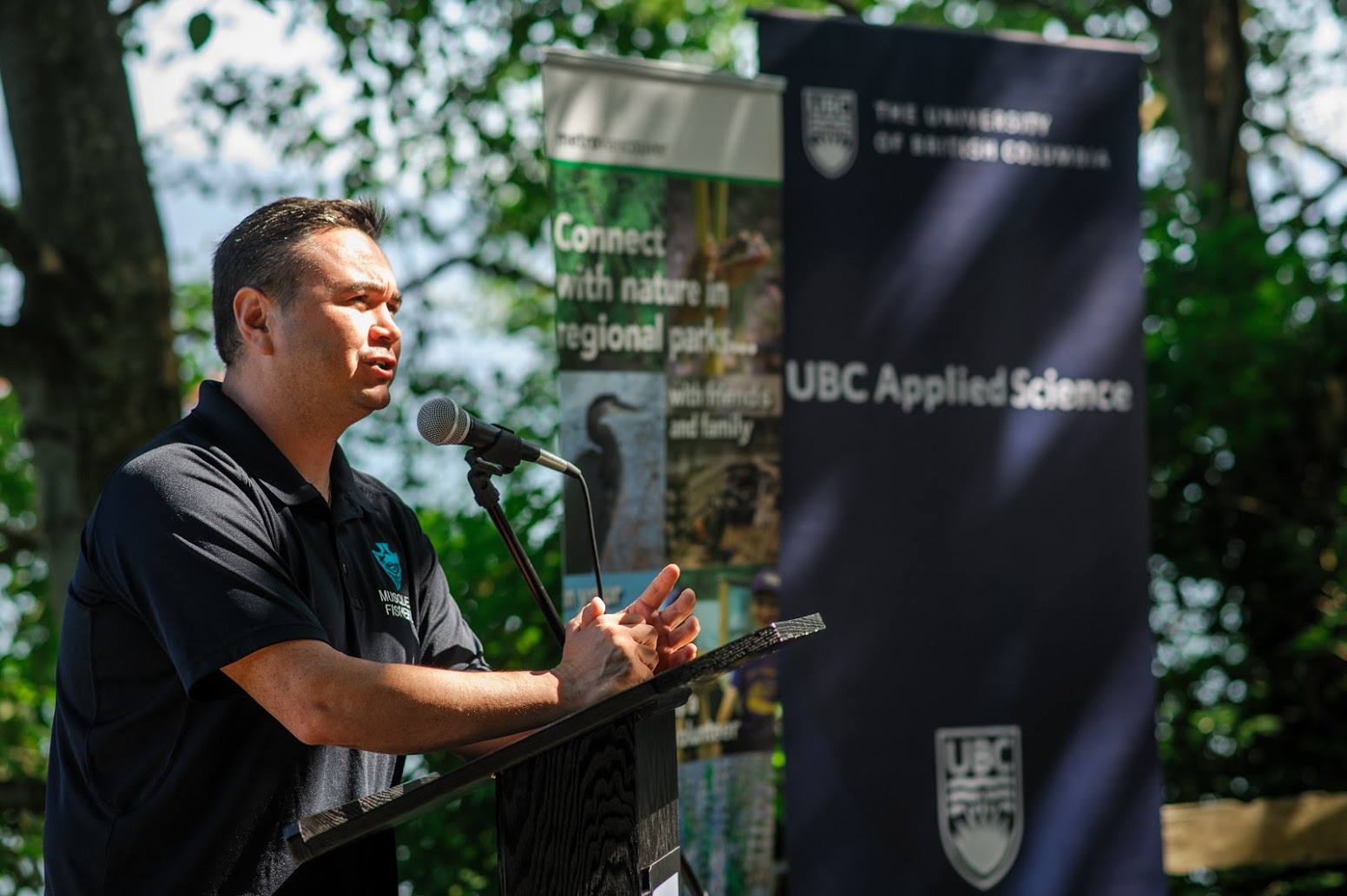 A fisheries officer with the Musqueam First Nation, speaking at the ceremony.