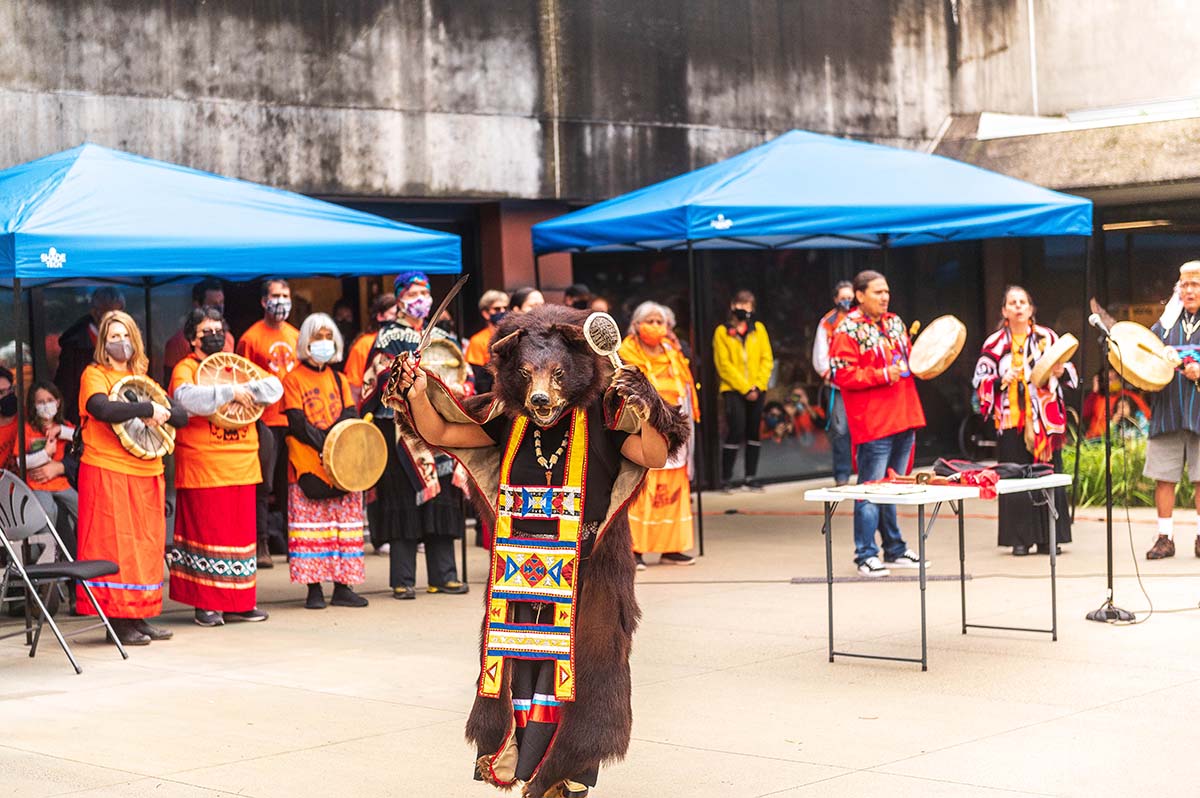 St'at'imc Grizzly Bear song is performed at the Intergenerational March for Orange Shirt Day