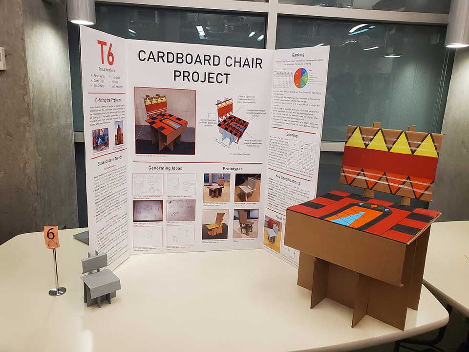 Cardboard chair project poster and prototype