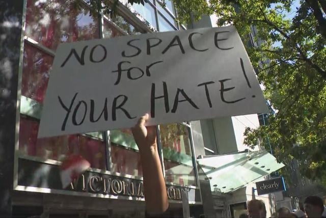 Protest sign that says 'No Space For Your Hate!'