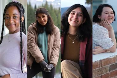 Side by side photos of four members of the UBC Engineering Class of 2022. Aliyah Ayorinde, Debalina Saha, Gauri Taneja and Jessica Yamamoto