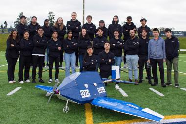 UBC AeroDesign team behind their 2022 aircraft model, Snorlax.