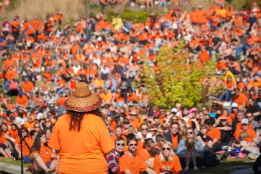 Dana-Lyn Mackenzie addresses the crowd at the march. 