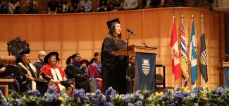 Engineering grad Nomi Danzig gives a speach at graduation