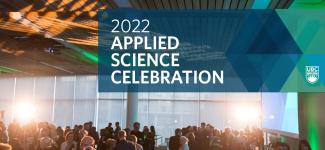 2022 Applied Science Celebration postcard - attendees sitting in the alumni centre