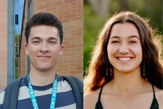 Evan Smith (left) had a love for the great outdoors that led him to move across the country to attend UBC Engineering. Emily Selwood (right) had a passion for service and always worked hard to embody her favourite quote: “Be kind, for everyone you meet is fighting a hard battle.”