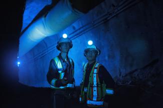 Two UBC mining engineering students at a co-op term at New Gold.