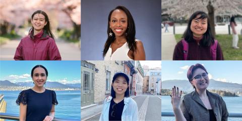 Grid collage of six engineering graduates. Clockwise from top left: Amelia Dai, Ashley Kairu, Phoebe Cheung, Shannon Smyth, Irene Wang, and Amarpreet Powar.