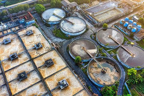 Aerial view of sewage water treatment plant