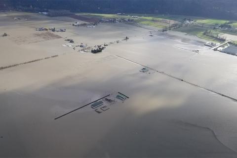 Aerial view of flooding in BC after record rainfall in November 2021. (Credit: UBC Engineering)