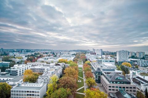 Aerial view of Main Mall on UBC Vancouver campus