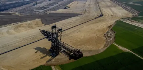 A bucket wheel excavator is pictured at the Garzweiler open-cast coal mine in Keyenberg, Germany