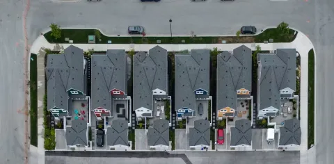 Arial photo of new single family houses in Delta, BC